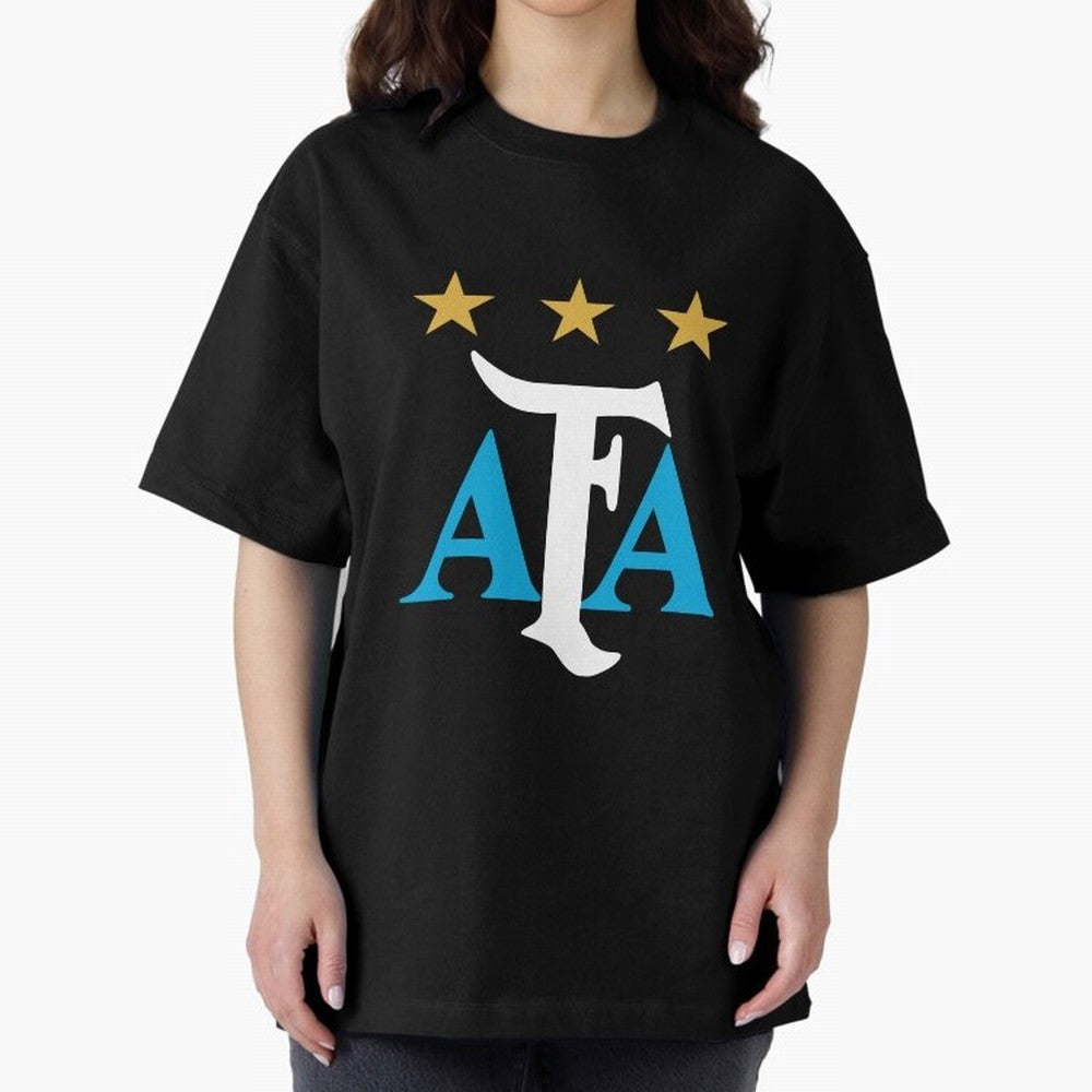 AFA logo - Argentina (light blue, white & gold) Oversized T-Shirt Represent Football Lovers during FIFA World Cup 2026 Spirit, Celebrating Brazil, Portugal and Argentina, CR7, Football History, Final Match Energy, Crowd Noise and Once in a Lifetime