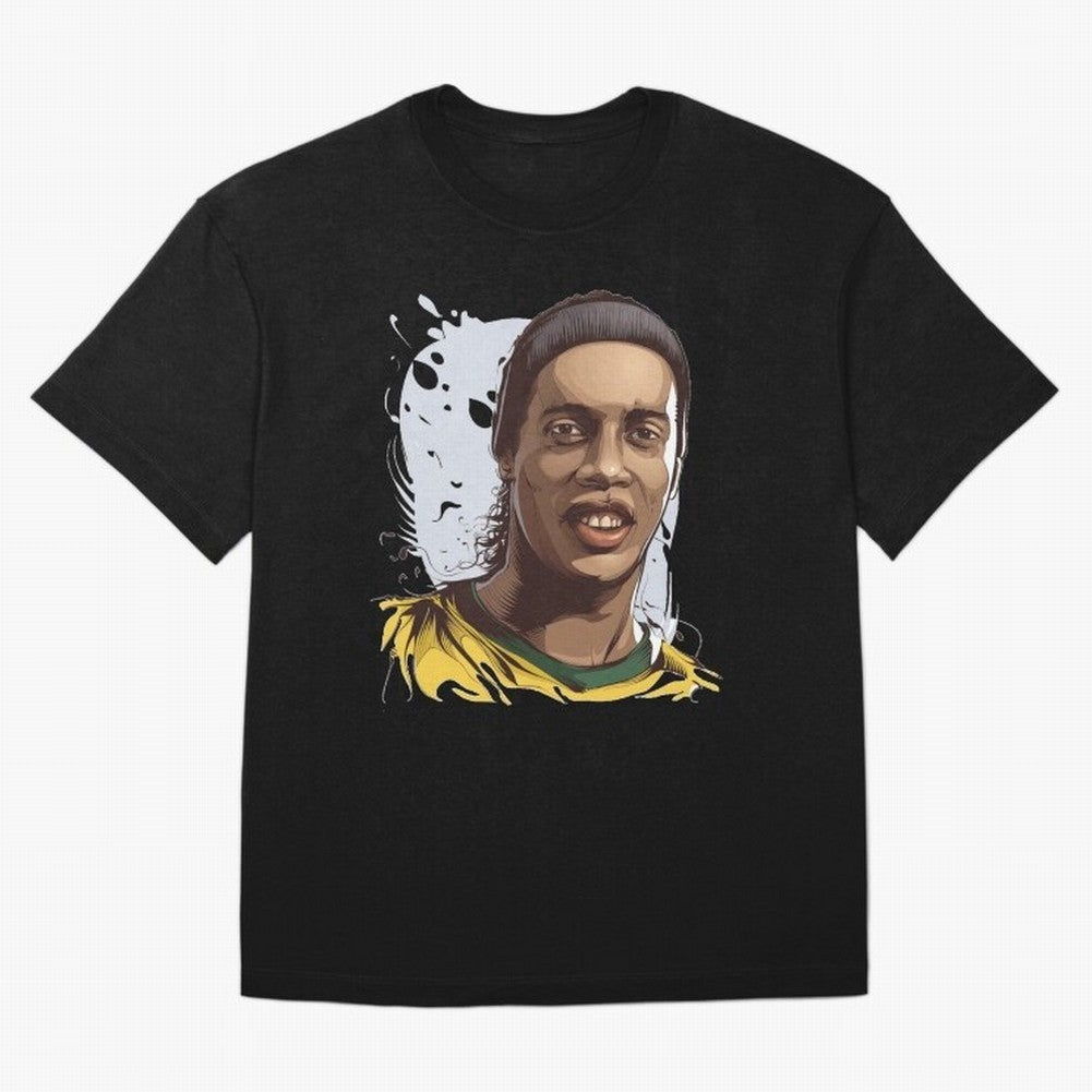 Illustration Ronaldinho Art Classic T-Shirt Bring Match Day Fire to FIFA World Cup 2026 Group Stage with Neymar, Haaland and Cristiano Ronaldo, England Energy, Championship Spirit, Famous Goals, Roaring Crowds and International Football Unity;