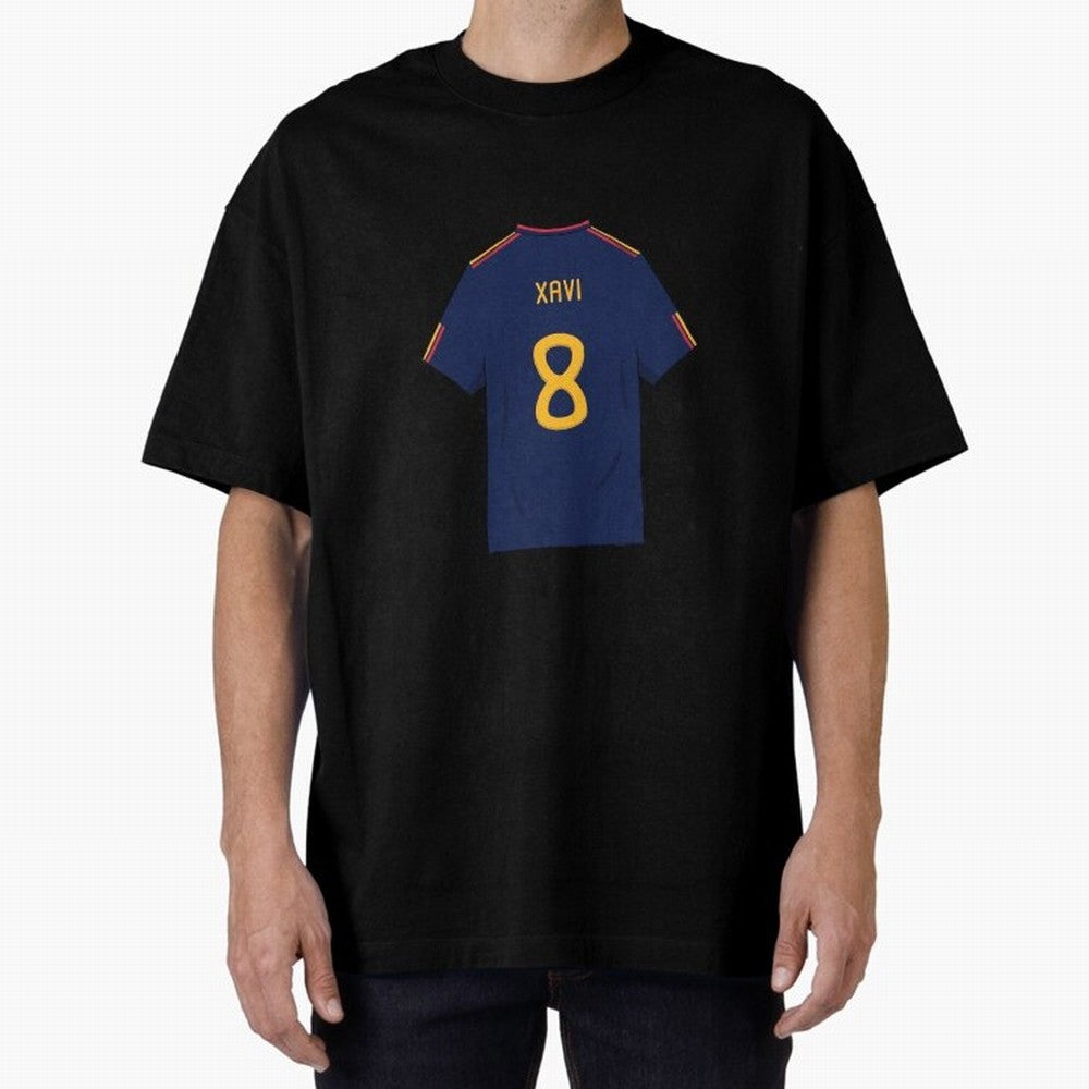 Xavi World Cup 2010 Jersey Oversized T-Shirt Show Your Love for FIFA World Cup 2026 USA Canada Mexico Spirit, Highlighting France and Portugal, Mbappe, Championship Spirit, Famous Goals, Roaring Crowds and International Football Unity; Perfect for