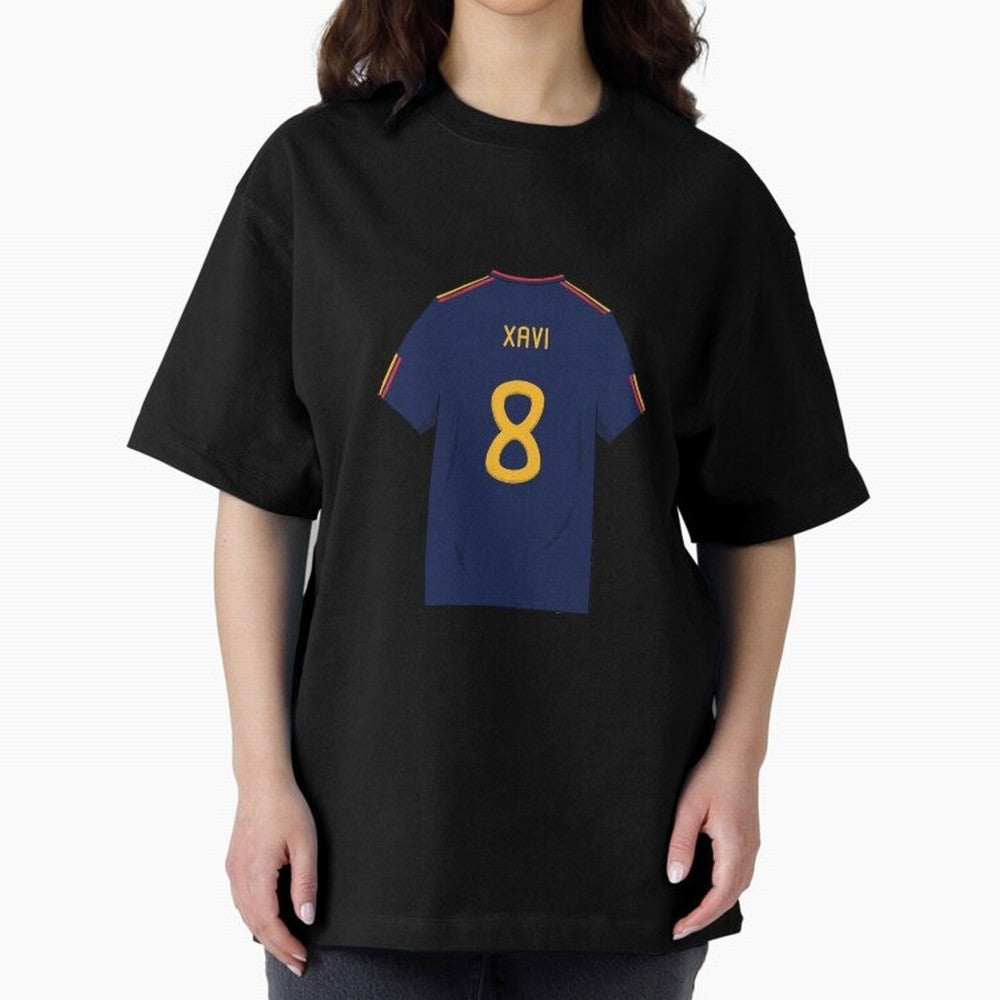 Xavi World Cup 2010 Jersey Oversized T-Shirt Show Your Love for FIFA World Cup 2026 USA Canada Mexico Spirit, Highlighting France and Portugal, Mbappe, Championship Spirit, Famous Goals, Roaring Crowds and International Football Unity; Perfect for
