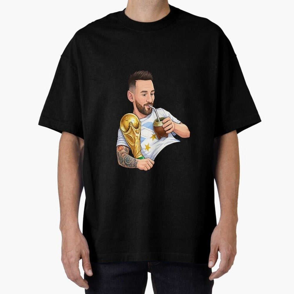 Messi drinking mate and his World Cup trophy Graphic T-Shirt Show Championship Spirit for Global Football Passion for FIFA World Cup 2026, Built around Neymar, Haaland and Cristiano Ronaldo, Argentina and Brazil, Stadium Chants, National Pride,