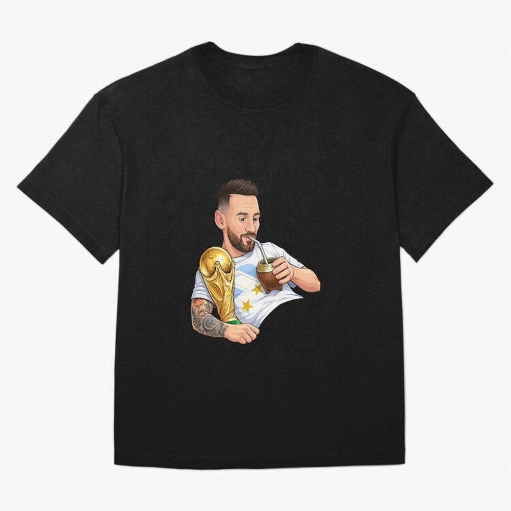 Messi drinking mate and his World Cup trophy Graphic T-Shirt Show Championship Spirit for Global Football Passion for FIFA World Cup 2026, Built around Neymar, Haaland and Cristiano Ronaldo, Argentina and Brazil, Stadium Chants, National Pride,