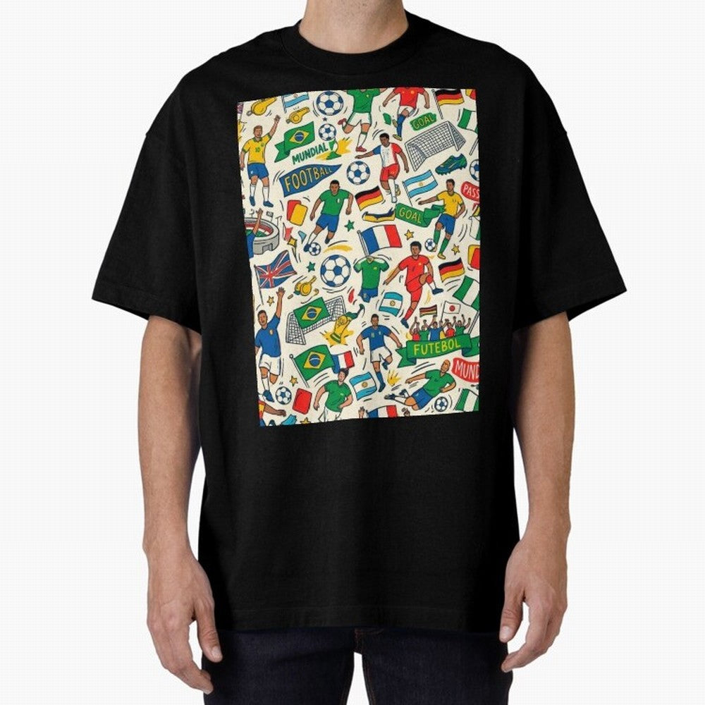 World Cup 2026: Global Football Fever Oversized T-Shirt Show Love for Legendary Goals in the FIFA World Cup 2026 Group Stage Journey through Messi, Neymar and Mbappe Highlights, Portugal, Spain and Germany Pride, Global Supporter Spirit, Legendary