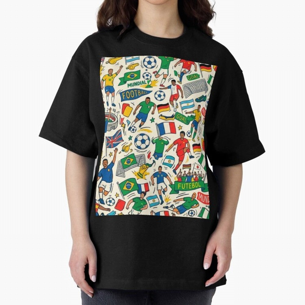 World Cup 2026: Global Football Fever Oversized T-Shirt Show Love for Legendary Goals in the FIFA World Cup 2026 Group Stage Journey through Messi, Neymar and Mbappe Highlights, Portugal, Spain and Germany Pride, Global Supporter Spirit, Legendary