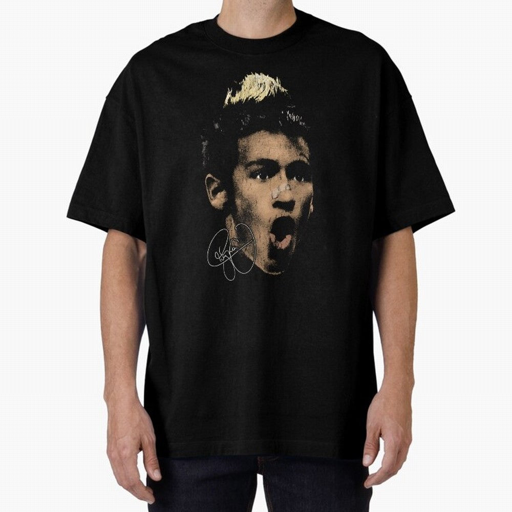 Young Neymar Illustration Oversized T-Shirt Honor Football Greatness during the FIFA World Cup 2026 Journey through Haaland and Mbappe Highlights, Portugal Pride, Fan Favorite Moments, National Team Passion, Big Match Drama and Soccer History;