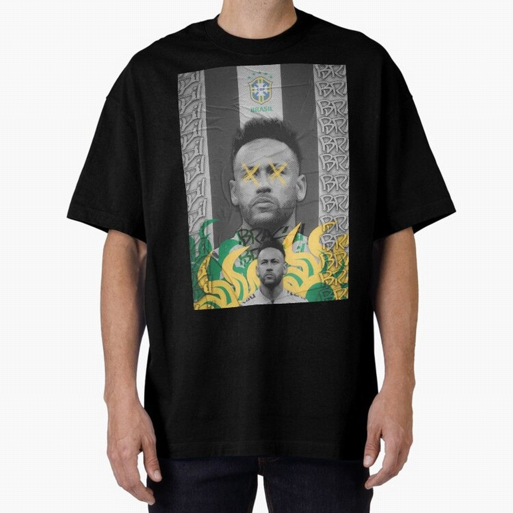 Brazil Football Star Grunge Poster Oversized T-Shirt Celebrate the Road through the FIFA World Cup 2026 Journey through Neymar Highlights, France and Portugal Pride, Fan Favorite Moments, National Team Passion, Big Match Drama and Soccer History;