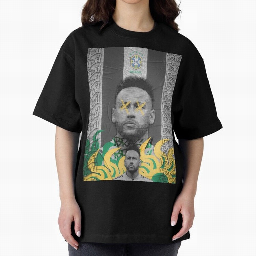 Brazil Football Star Grunge Poster Oversized T-Shirt Celebrate the Road through the FIFA World Cup 2026 Journey through Neymar Highlights, France and Portugal Pride, Fan Favorite Moments, National Team Passion, Big Match Drama and Soccer History;