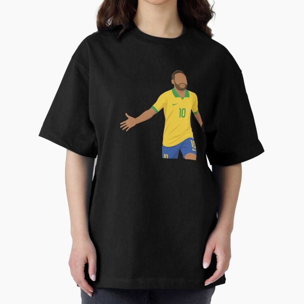 Neymar Jr in Yellow Glory Sticker Oversized T-Shirt Turn Up for Match Day Hype around FIFA World Cup 2026 USA Canada Mexico, Messi, Neymar and Mbappe, Spain, Sports Nostalgia, International Competition, Famous Players and Unforgettable Victories;