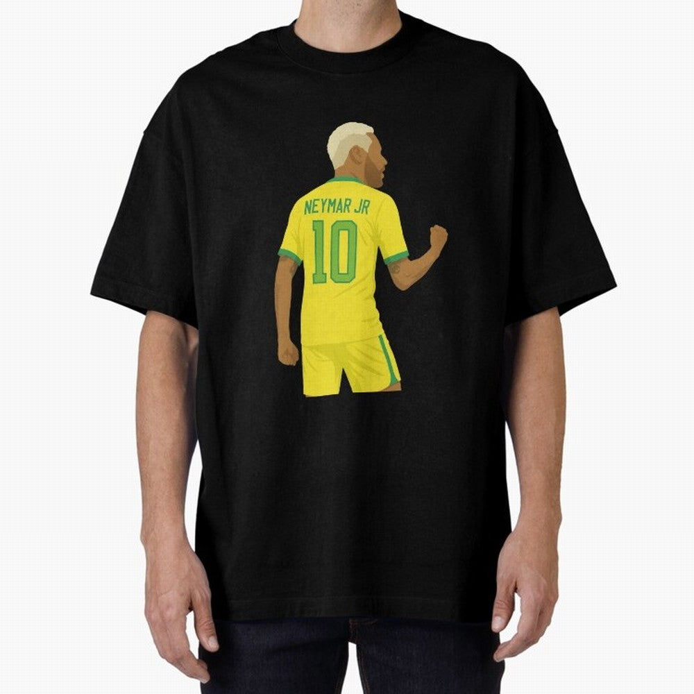 Neymar Jr in Yellow Glory Sticker Oversized T-Shirt Follow the Final Road of FIFA World Cup 2026 for Fans of Mbappe and Argentina, France and Brazil, Bringing Sports Nostalgia, International Competition, Famous Players and Unforgettable Victories;