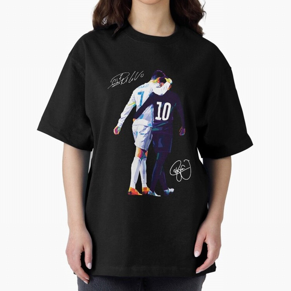 Cristiano Ronaldo and Neymar Jr Wpap Art Oversized T-Shirt Celebrate the Biggest Stage of the FIFA World Cup 2026 Group Stage Journey through Neymar Highlights, England and Germany Pride, Sports Nostalgia, International Competition, Famous Players