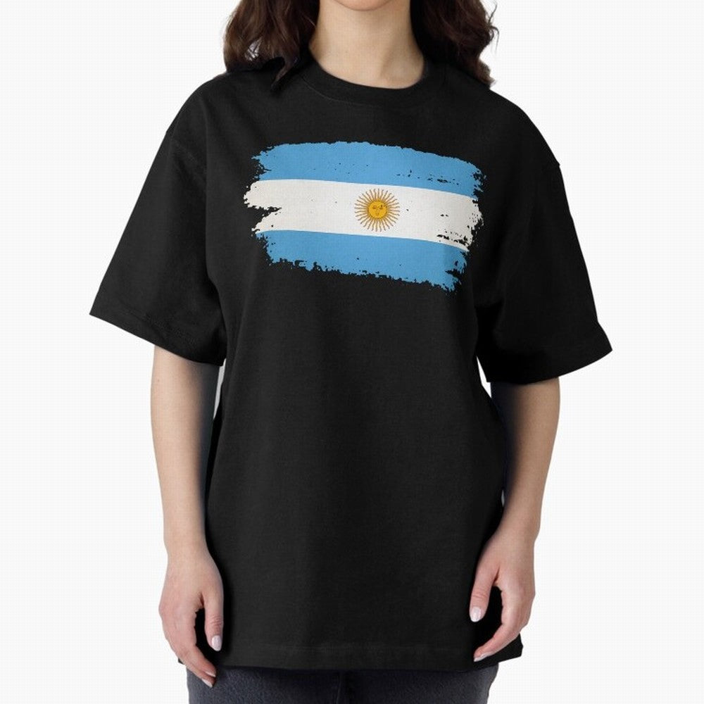 ARGENTINIAN FLAG PRINT Oversized T-Shirt Show Love for Legendary Goals in FIFA World Cup 2026 Highlighting Neymar, England Energy, Football Festival Excitement, Trophy Ambitions, Country Rivalries and Star Player Buzz; Made for Collectors Who Enjoy
