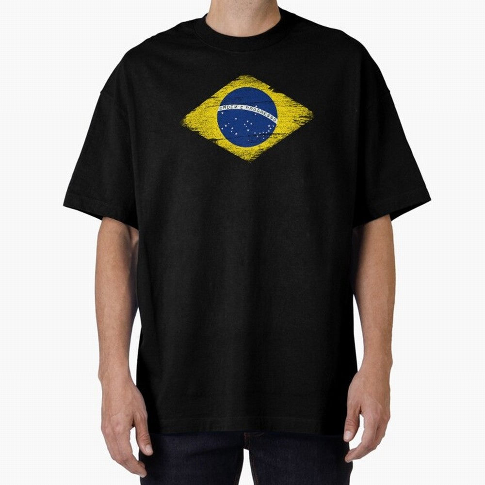 Brazil Flag Design Oversized T-Shirt Enjoy FIFA World Cup 2026 Group Stage Spirit, Filled with Spain, Neymar, Haaland and Cristiano Ronaldo, Goal Celebration Energy, Supporter Heritage, Football Icons and Worldwide Tournament Joy; Perfect for