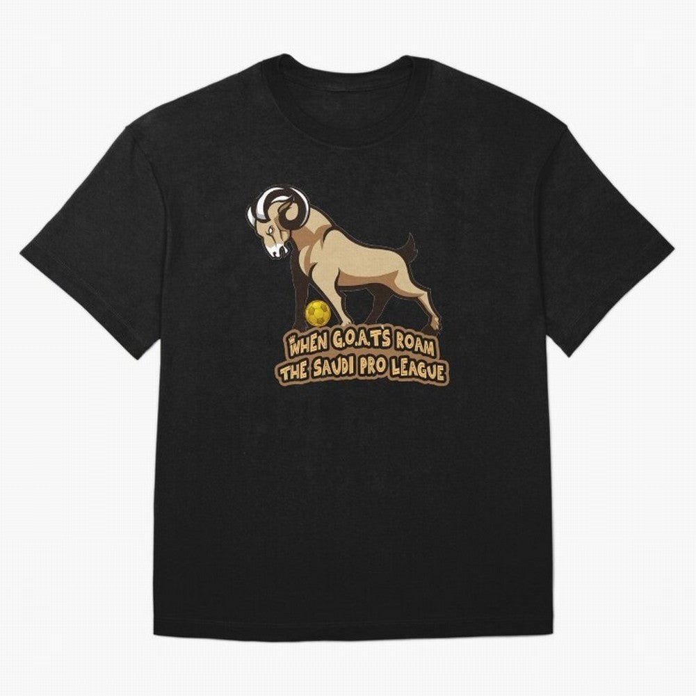 The G.O.A.T. Kings Roam the Saudi League Oversized T-Shirt Share FIFA World Cup 2026 Group Stage Spirit, Highlighting Portugal, Spain and Germany, Neymar, Global Supporter Spirit, Legendary Goals, National Colors and Tournament Celebration; Created