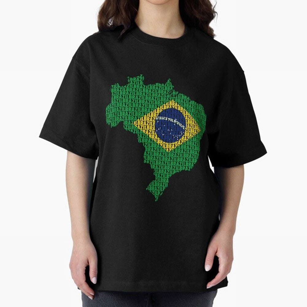 Map of Brazil (Brazil) Oversized T-Shirt Show Your Stadium Side during FIFA World Cup 2026 Group Stage for Fans of Mbappe and Neymar and Argentina, Bringing Global Supporter Spirit, Legendary Goals, National Colors and Tournament Celebration;