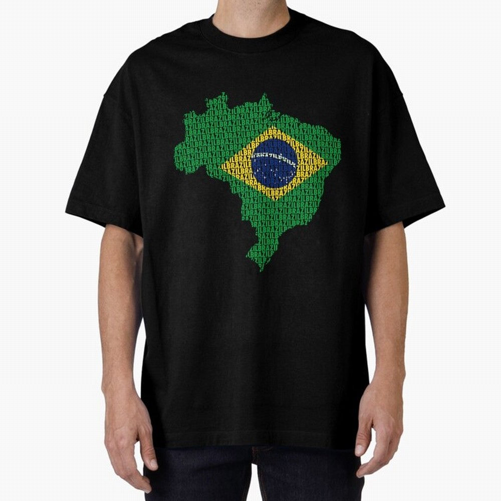 Map of Brazil (Brazil) Oversized T-Shirt Show Your Stadium Side during FIFA World Cup 2026 Group Stage for Fans of Mbappe and Neymar and Argentina, Bringing Global Supporter Spirit, Legendary Goals, National Colors and Tournament Celebration;