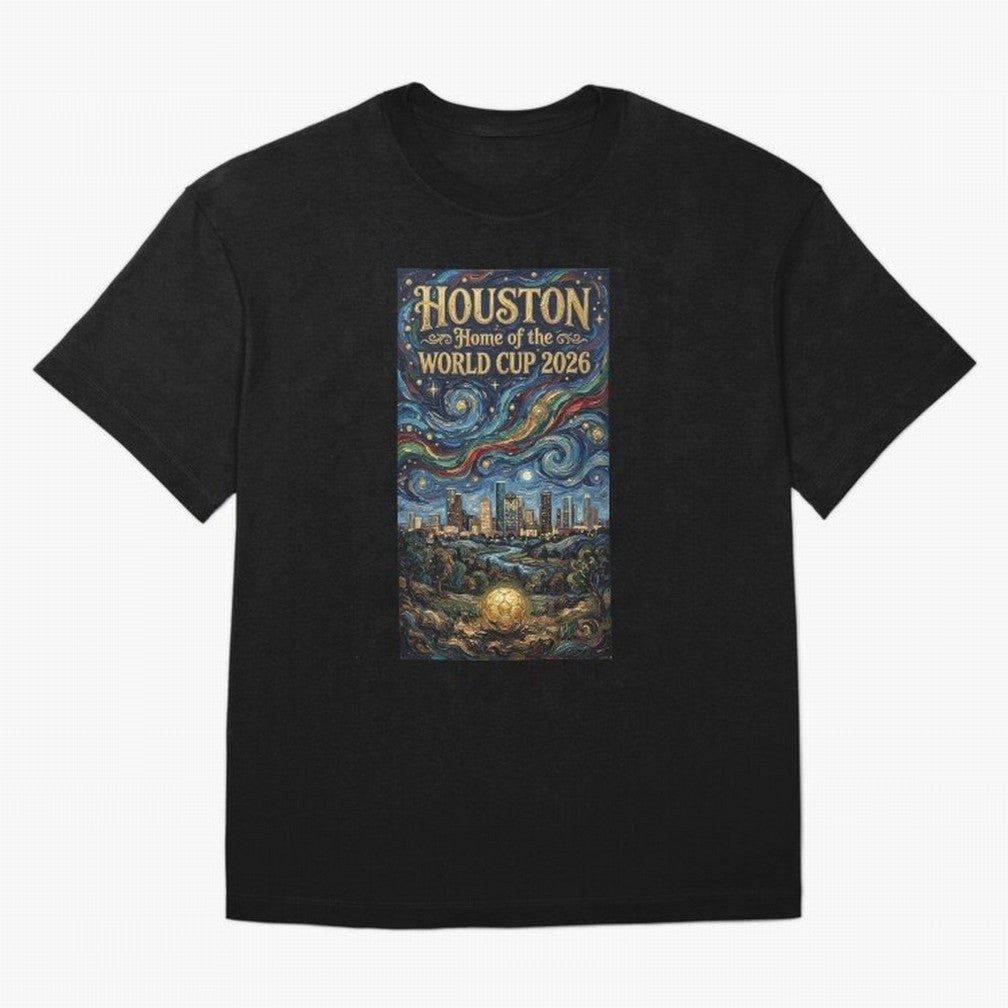 Houston Starry Night Skyline World Cup 2026 Soccer Poster ¡ª Van Gogh Fine Art Print Classic T-Shirt Celebrate Classic Football Spirit in Global Football Passion for FIFA World Cup 2026 USA Canada Mexico, Featuring Messi and Cristiano Ronaldo,