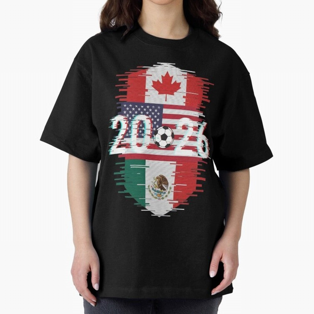Glitched United 2026 - North America Emblem Classic T-Shirt Carry the Colors and Pride of FIFA World Cup 2026 Group Stage for Fans of CR7 and Messi and Germany, Bringing Worldwide Fan Energy, Dramatic Goals, Stadium Lights and Championship