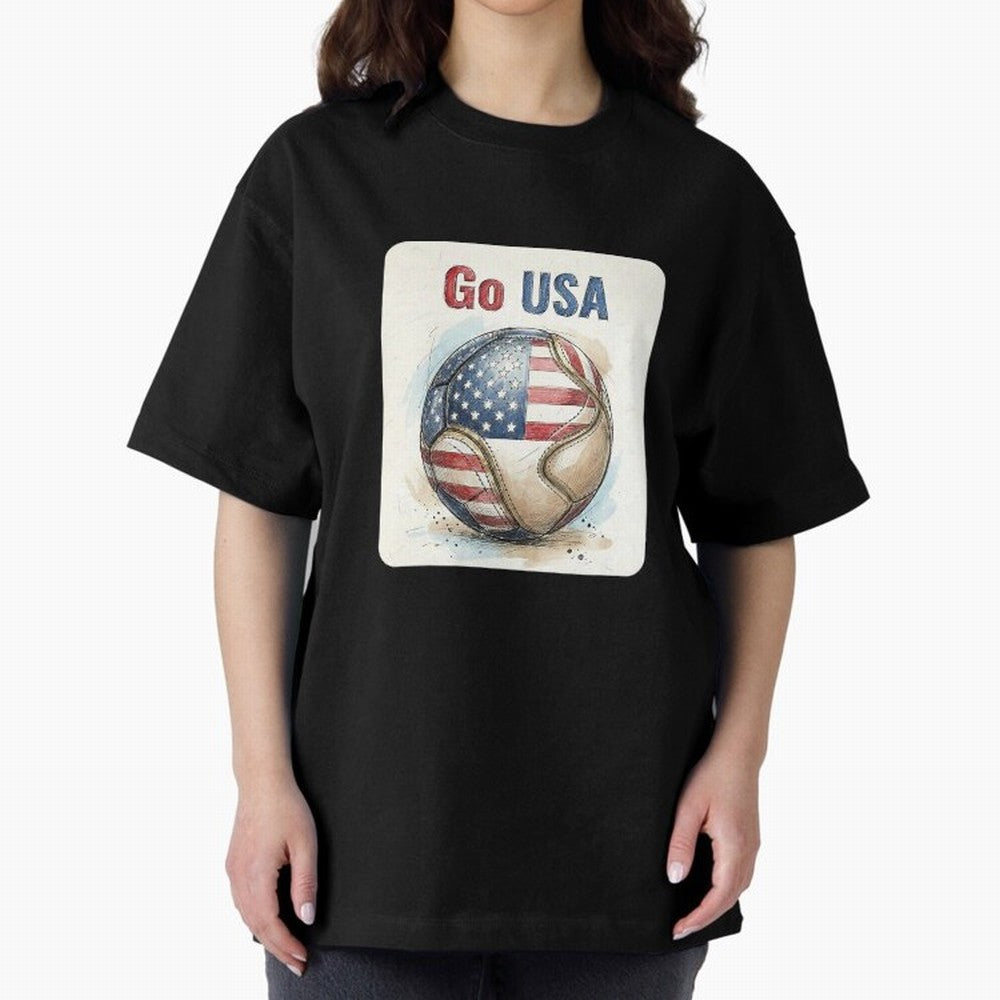 Go USA Soccer Ball Flag | American Football Fan Graphic Tee Classic T-Shirt Bring World Football Passion into Global Football Passion for FIFA World Cup 2026, Driven by Messi, CR7 and Mbappe, Portugal, Football Festival Excitement, Trophy