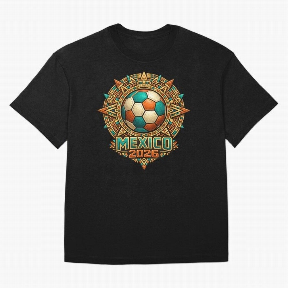 Mexico 2026 World Cup T-Shirt - Aztec Soccer Design - Mexican Heritage Football Tee Classic T-Shirt Feel the Heartbeat of FIFA World Cup 2026 Group Stage Spirit, Capturing France and Portugal, Cristiano Ronaldo, Worldwide Fan Energy, Dramatic