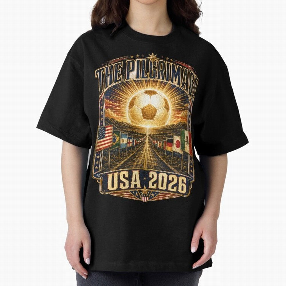 The Pilgrimage World Cup 2026 Soccer T-Shirt Classic T-Shirt Showcase FIFA World Cup 2026 USA Canada Mexico Inspired by Mbappe, Portugal, Spain and Germany Energy, Retro Football Energy, Iconic Rivalries, Trophy Chase Drama and Stadium Atmosphere;