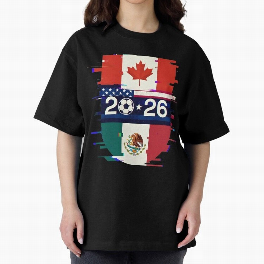 Glitched United 2026 - North America Emblem Cup Classic T-Shirt Celebrate Rivalries and Pride in Match Day Hype around FIFA World Cup 2026 Group Stage, Mbappe and Neymar, Brazil, Sports Nostalgia, International Competition, Famous Players and