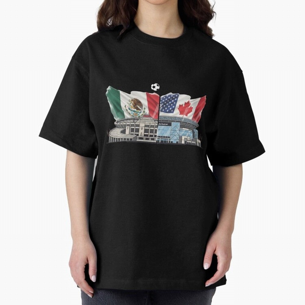 2026 World Cup Opening & Final ¨C Azteca Stadium Mexico & MetLife Stadium USA ¨C Football Design with Mexican, Canadian & US Flags Classic T-Shirt Upgrade FIFA World Cup 2026 for Fans of Messi, CR7 and Mbappe and Spain, Bringing Retro Football