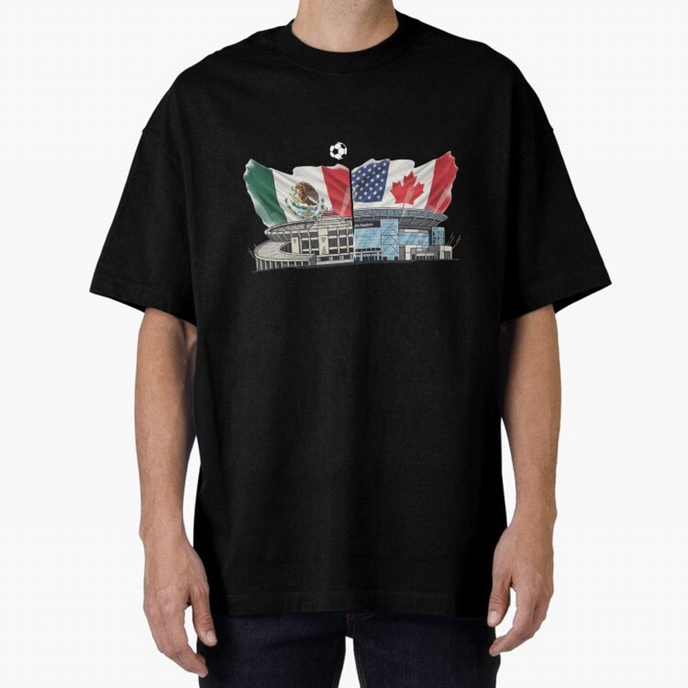 2026 World Cup Opening & Final ¨C Azteca Stadium Mexico & MetLife Stadium USA ¨C Football Design with Mexican, Canadian & US Flags Classic T-Shirt Upgrade FIFA World Cup 2026 for Fans of Messi, CR7 and Mbappe and Spain, Bringing Retro Football
