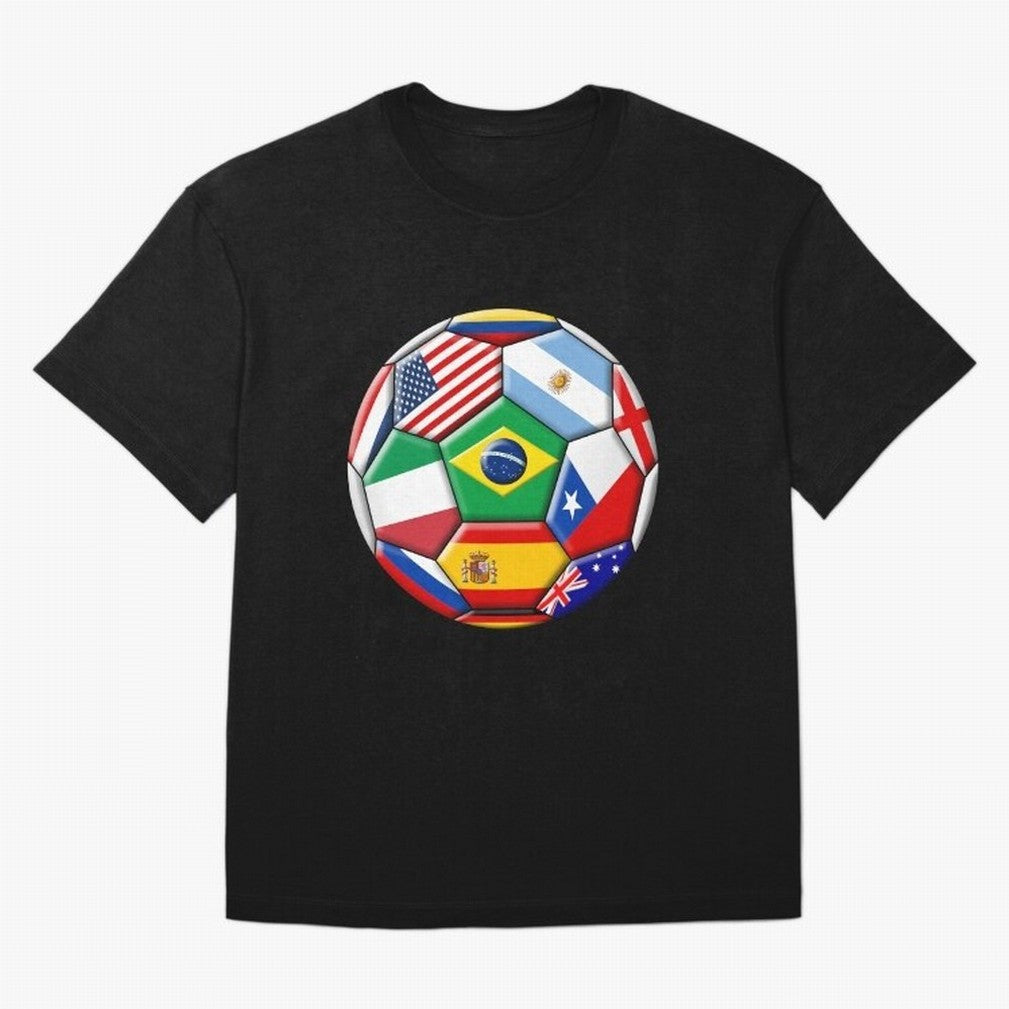 Soccer with various flags Classic T-Shirt Turn Football Passion into Global Football Passion for FIFA World Cup 2026 USA Canada Mexico, Centered on Messi, CR7 and Mbappe, Brazil, Classic Soccer Heritage, Championship Pressure, Fan Loyalty and