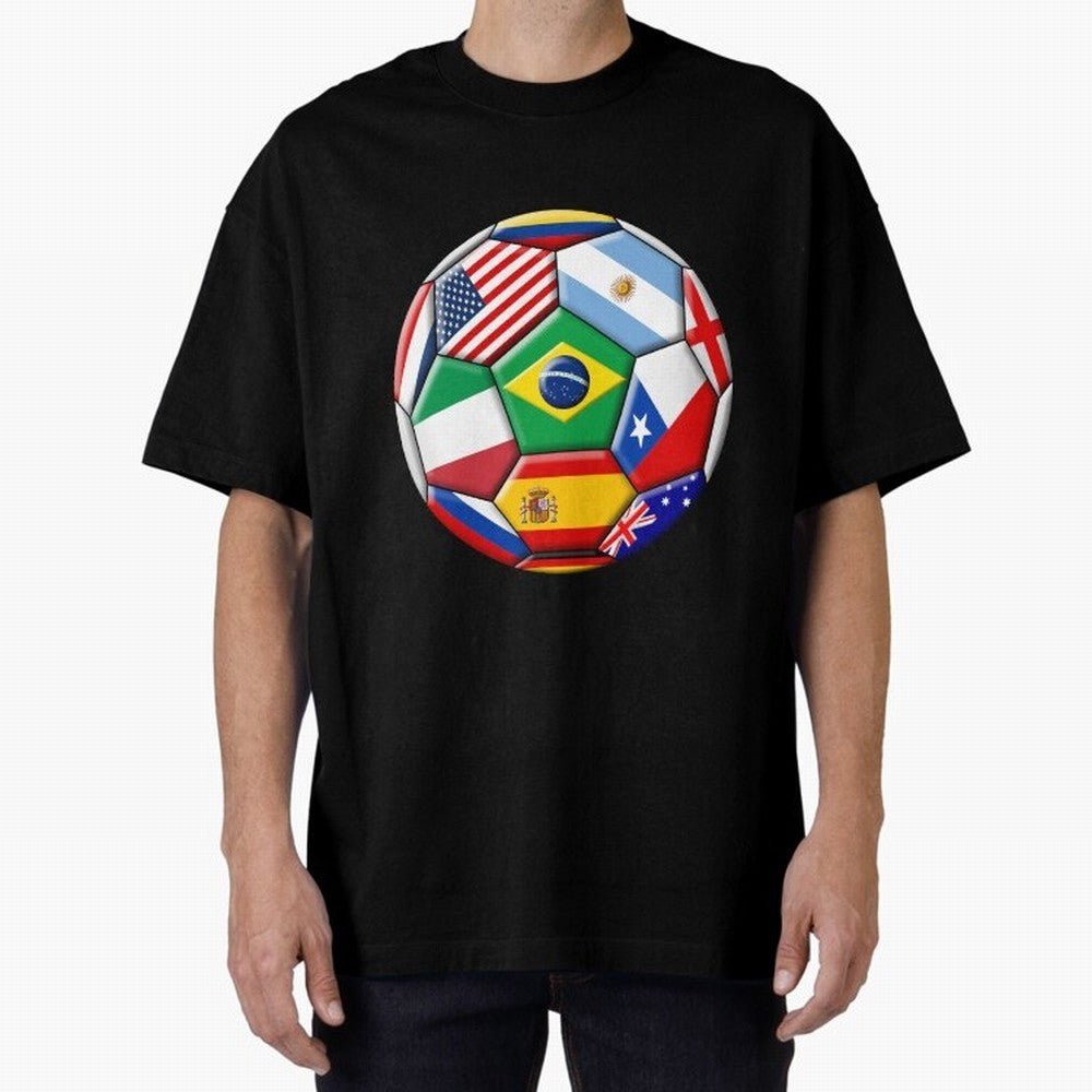 Soccer with various flags Classic T-Shirt Turn Football Passion into Global Football Passion for FIFA World Cup 2026 USA Canada Mexico, Centered on Messi, CR7 and Mbappe, Brazil, Classic Soccer Heritage, Championship Pressure, Fan Loyalty and