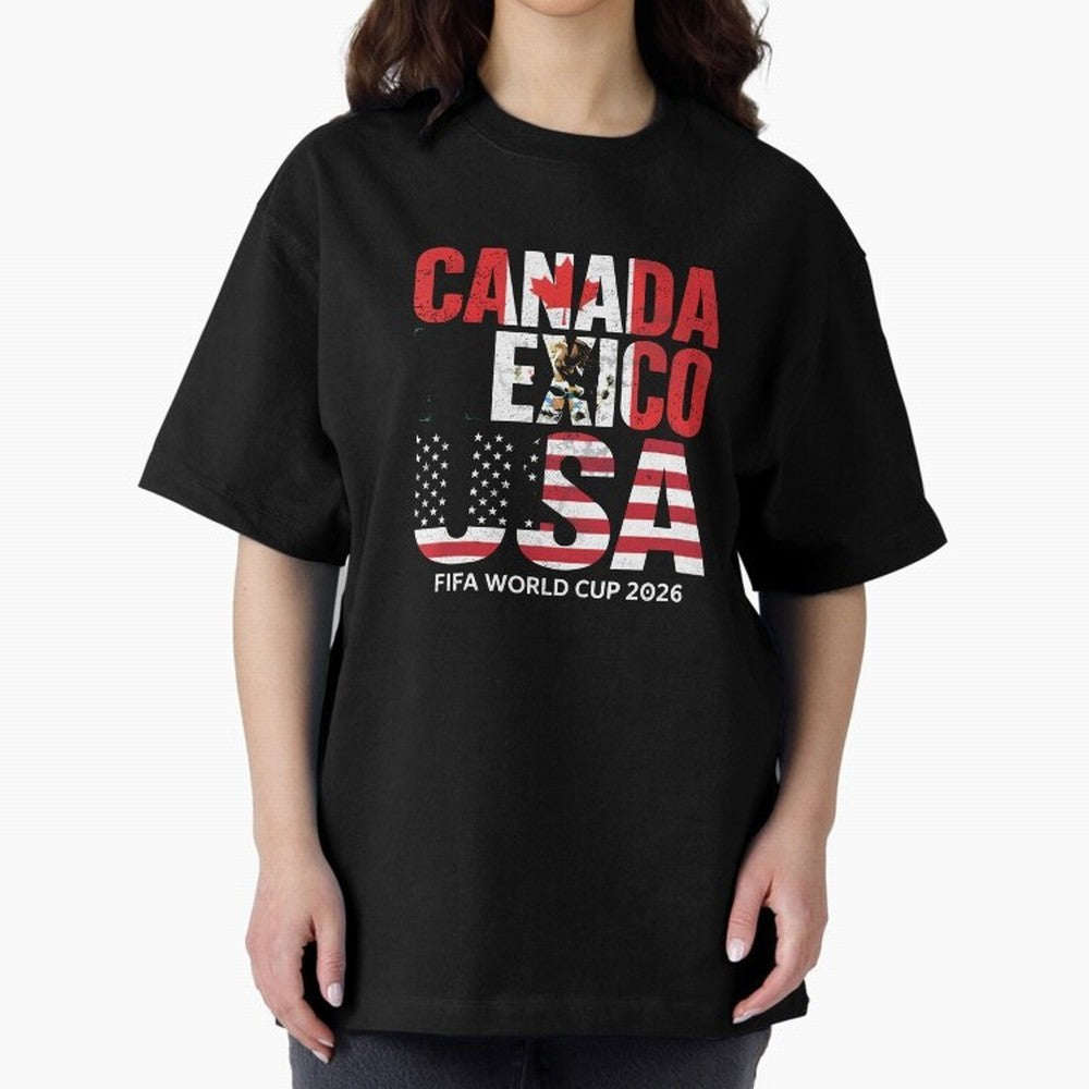 United 2026 World Cup - Canada, Mexico, USA Flags T-Shirt_83138002 Classic T-Shirt Celebrate the Biggest Stage of Global Football Passion for FIFA World Cup 2026 Group Stage, Featuring Mbappe and Neymar, England, Soccer Culture, Superstar Moments,