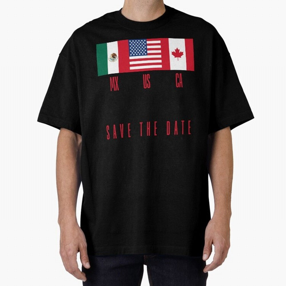 2026 World Cup Opening & Final ¨C Azteca Stadium Mexico & MetLife Stadium USA ¨C Football Design with Mexican, Canadian & US Flags Classic T-Shirt Remember FIFA World Cup 2026 USA Canada Mexico for Fans of Messi, CR7 and Mbappe and Argentina and