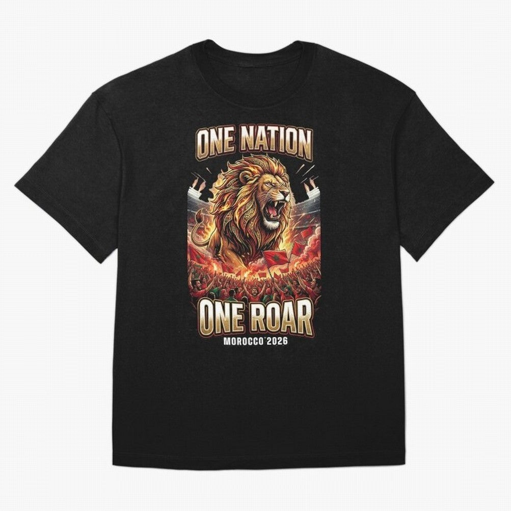 Morocco Football Fan - One Roar One Nation Classic T-Shirt Celebrate Fan Culture around Global Football Passion for FIFA World Cup 2026, Made for Messi, Brazil, Fan Favorite Moments, National Team Passion, Big Match Drama and Soccer History; Made