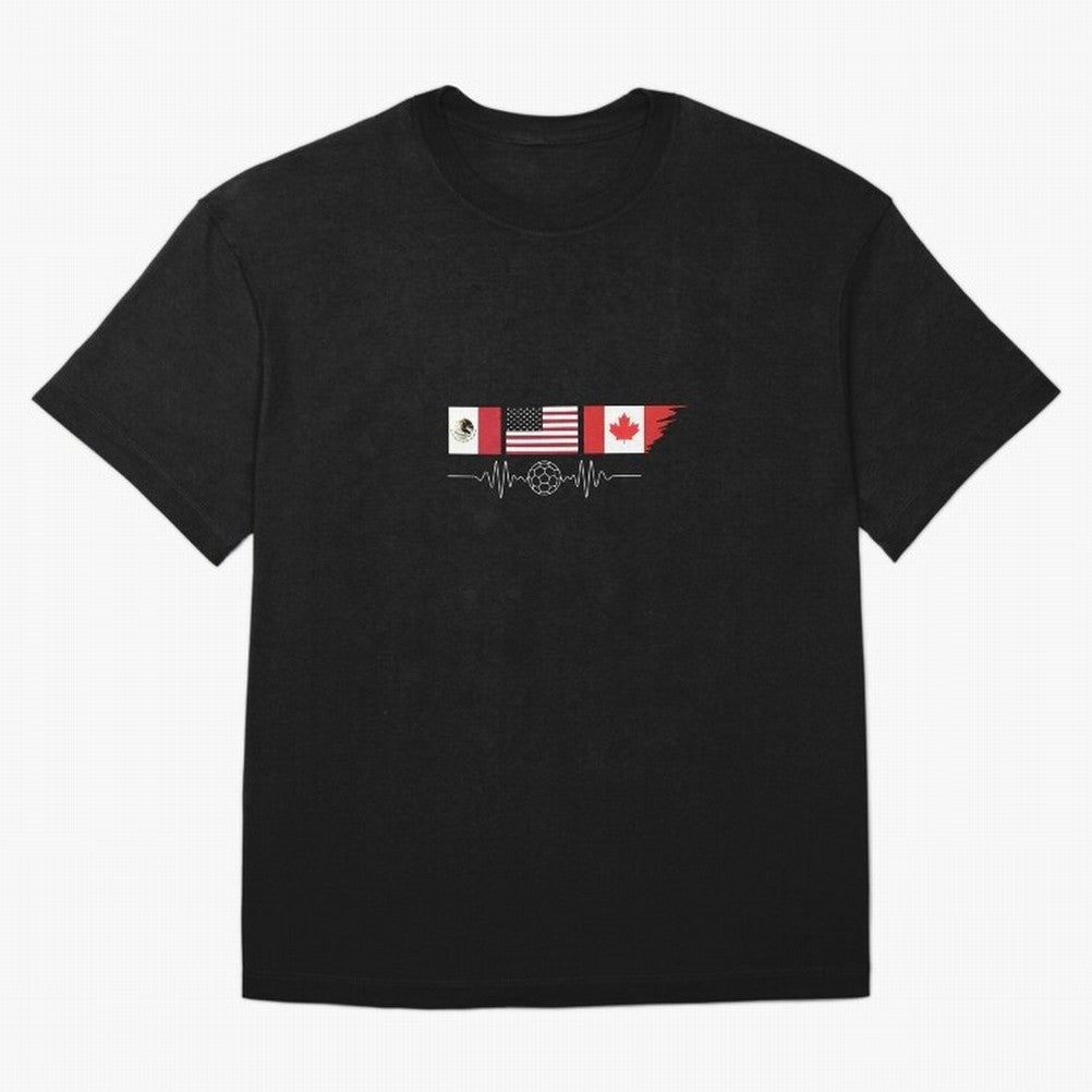 North America Soccer Heartbeat Flags 2026 Cup T-Shirt_82794888 Classic T-Shirt Feel the Roar of FIFA World Cup 2026 Group Stage Made for Cristiano Ronaldo, France and Portugal Energy, Vintage Soccer Flavor, Modern Football Stars, National Flags and