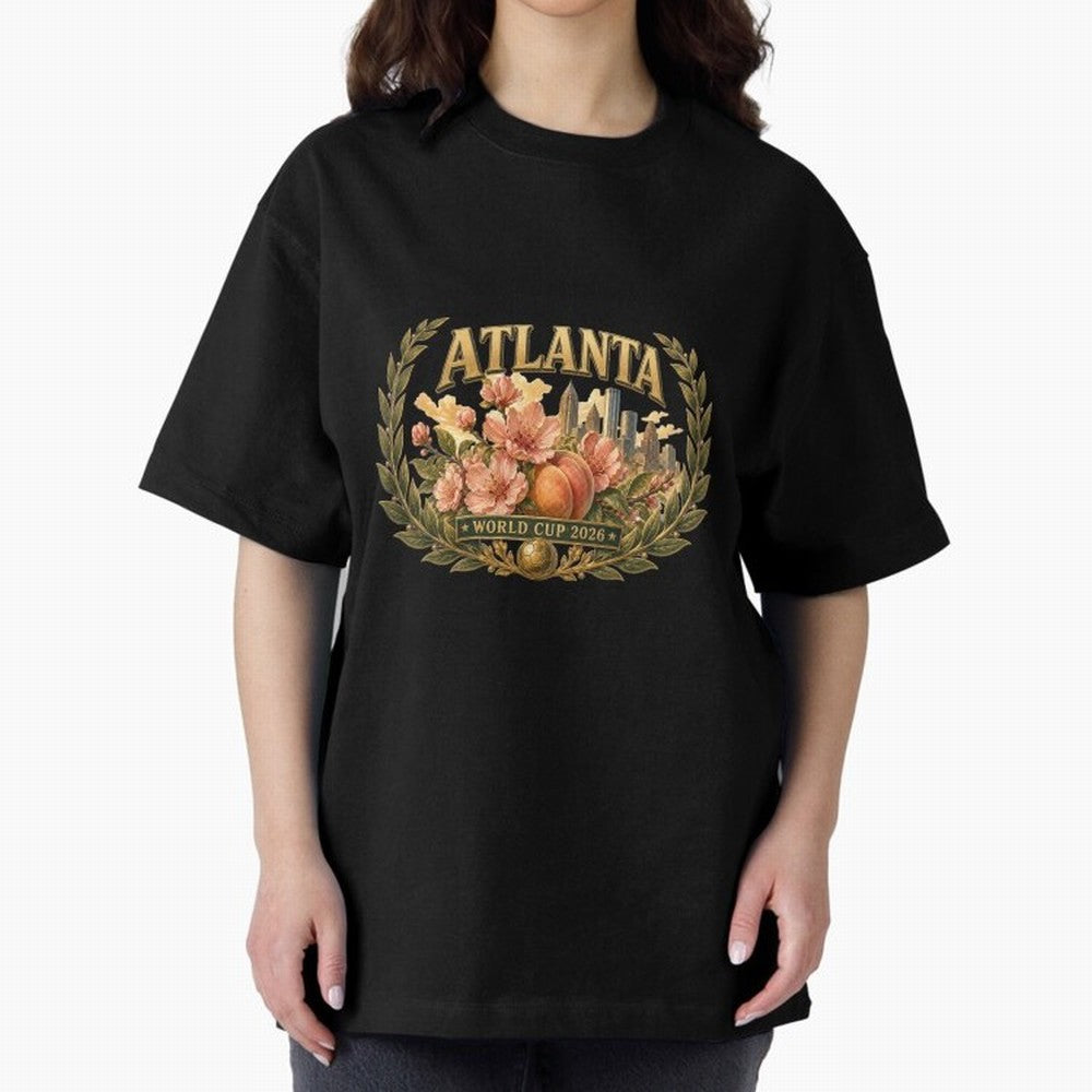 Elegant and Floral Atlanta 2026 World Cup Host City ¡ª Georgia Peach Laurel Wreath Classic T-Shirt Support Global Football Passion for FIFA World Cup 2026, Featuring Cristiano Ronaldo, Spain and Netherlands, Soccer Culture, Superstar Moments,