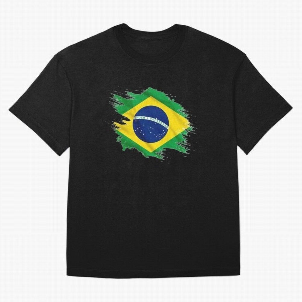 Brazil Flag Artistic Brush Stroke - Modern Flag Design T-Shirt Classic T-Shirt Relive Match Day Hype around FIFA World Cup 2026 USA Canada Mexico, Mbappe and Neymar, Spain, Goal Celebration Energy, Supporter Heritage, Football Icons and Worldwide