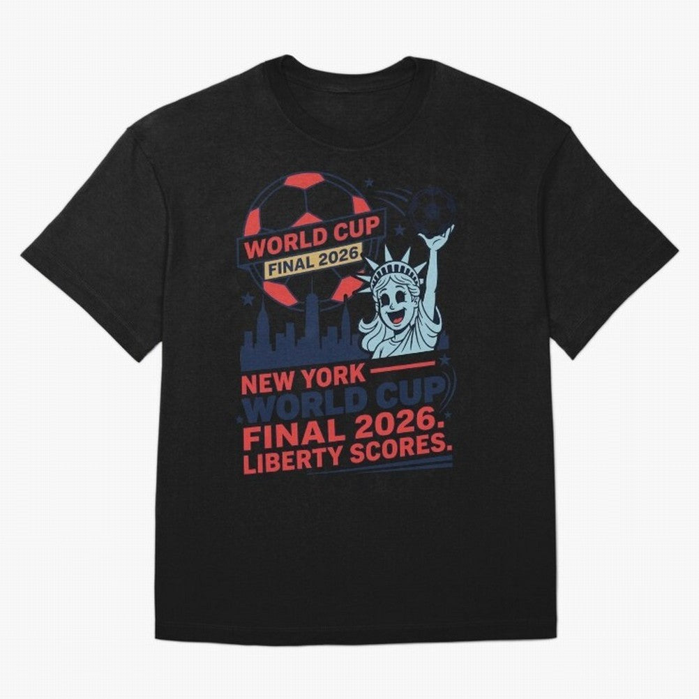 New York World Cup Final 2026 ¡ª Liberty Scores V1 Classic T-Shirt Celebrate Football Heritage in Global Football Passion for FIFA World Cup 2026 USA Canada Mexico, Capturing Mbappe, Brazil, Portugal and Argentina, Stadium Memories, Football
