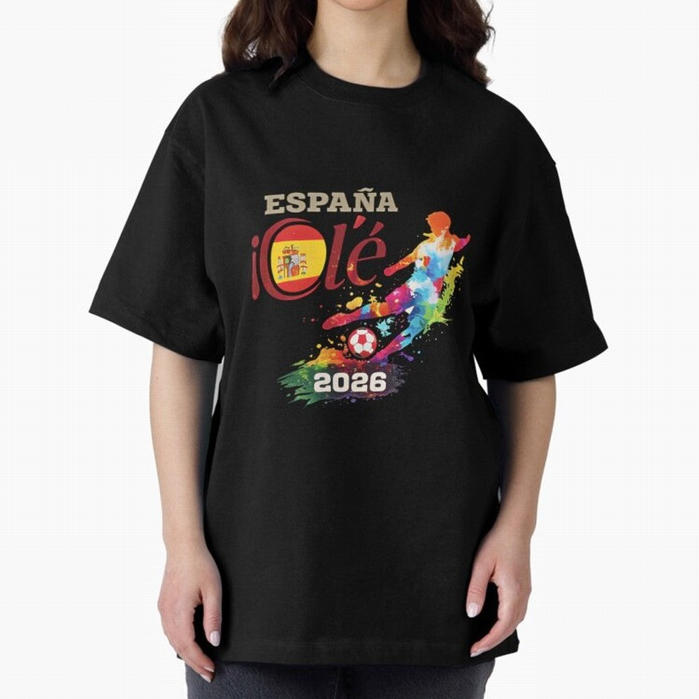 Spain Ol¨¦ 2026 Colorful Watercolor Football Graphic Classic T-Shirt Follow the Road to FIFA World Cup 2026 USA Canada Mexico Spirit, with Brazil, Mbappe, Football Passion, Legendary Performances, Festival Vibes and Supporter Community; Great for
