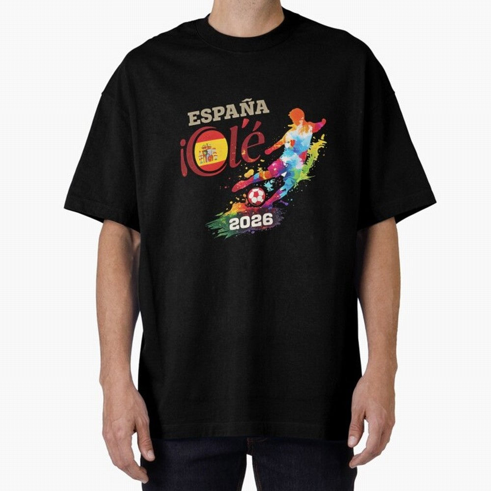 Spain Ol¨¦ 2026 Colorful Watercolor Football Graphic Classic T-Shirt Follow the Road to FIFA World Cup 2026 USA Canada Mexico Spirit, with Brazil, Mbappe, Football Passion, Legendary Performances, Festival Vibes and Supporter Community; Great for