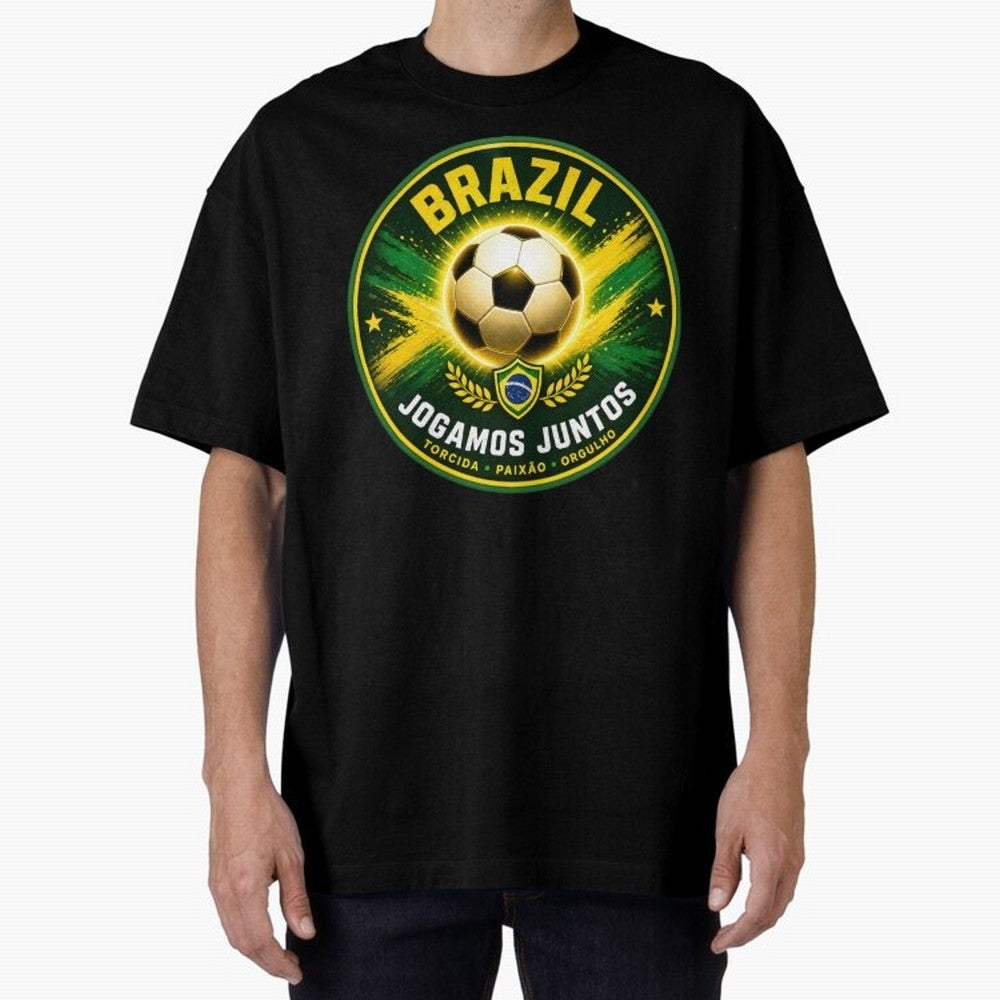 Vibrant and Elegant Brazil Soccer Emblem Classic T-Shirt Bring Stadium Energy to FIFA World Cup 2026 Group Stage Spirit, Filled with Argentina, Neymar, Haaland and Cristiano Ronaldo, Sports Nostalgia, International Competition, Famous Players and