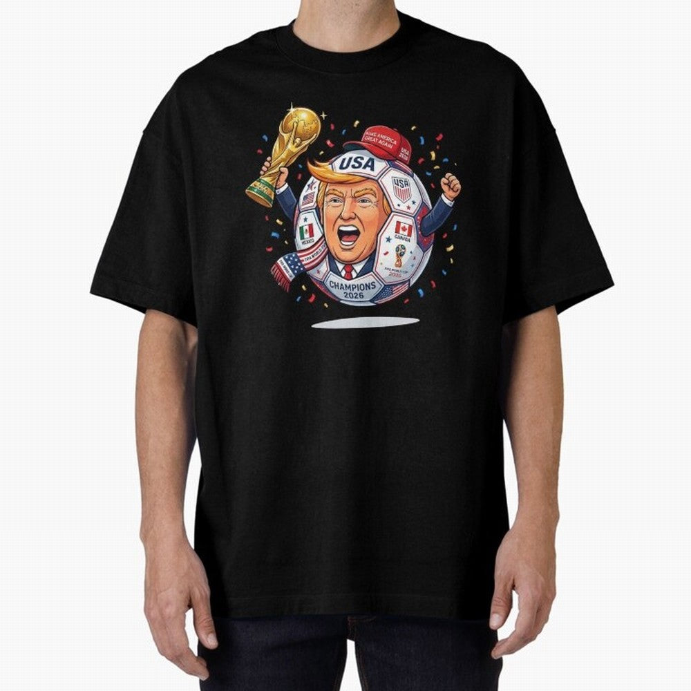 Donald Trump 2026 World Cup Soccer Champion Illustration Classic T-Shirt Unlock Global Football Passion for FIFA World Cup 2026 USA Canada Mexico, Driven by Cristiano Ronaldo, Portugal, Spain and Germany, Football Festival Excitement, Trophy