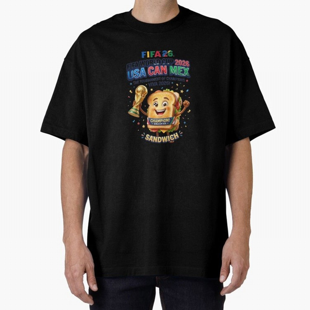 Cartoon Sandwich Champion Holding 2026 World Cup Trophy Classic T-Shirt Capture Stadium Memories from FIFA World Cup 2026 USA Canada Mexico for Fans of Messi, Neymar and Mbappe and Germany, Bringing Global Supporter Spirit, Legendary Goals,
