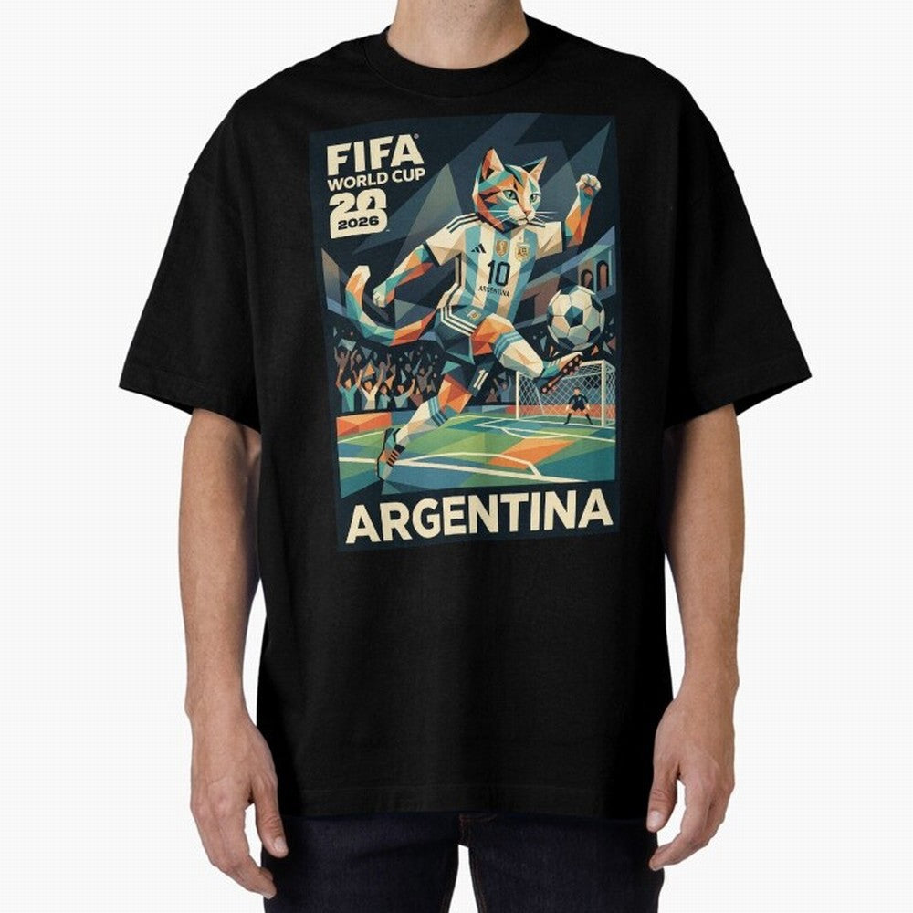 Argentina Cat World Cup 2026 ¨C Geometric Football Art Classic T-Shirt Join FIFA World Cup 2026 USA Canada Mexico for Fans of Mbappe and Neymar and England and Germany, Bringing Worldwide Fan Energy, Dramatic Goals, Stadium Lights and Championship