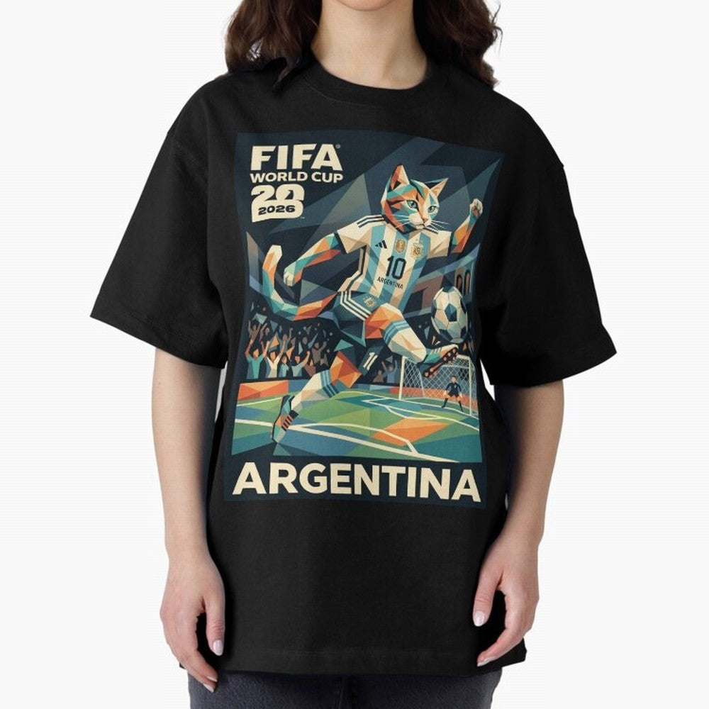 Argentina Cat World Cup 2026 ¨C Geometric Football Art Classic T-Shirt Join FIFA World Cup 2026 USA Canada Mexico for Fans of Mbappe and Neymar and England and Germany, Bringing Worldwide Fan Energy, Dramatic Goals, Stadium Lights and Championship