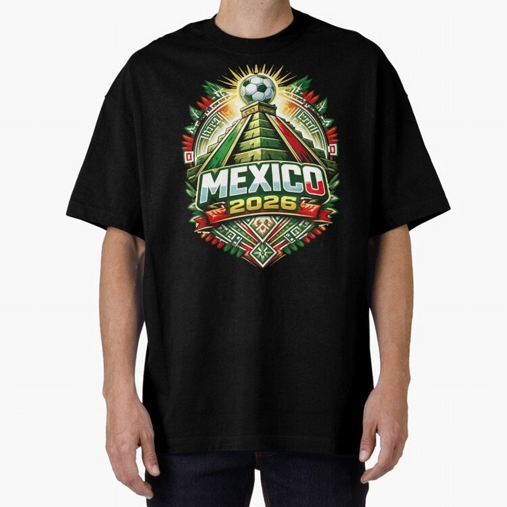 Mexico Soccer 2026 Art Oversized T-Shirt Create FIFA World Cup 2026 Capturing Haaland and Mbappe, Argentina, France and Brazil Energy, Worldwide Fan Energy, Dramatic Goals, Stadium Lights and Championship Celebrations; Perfect for Fans, Collectors,