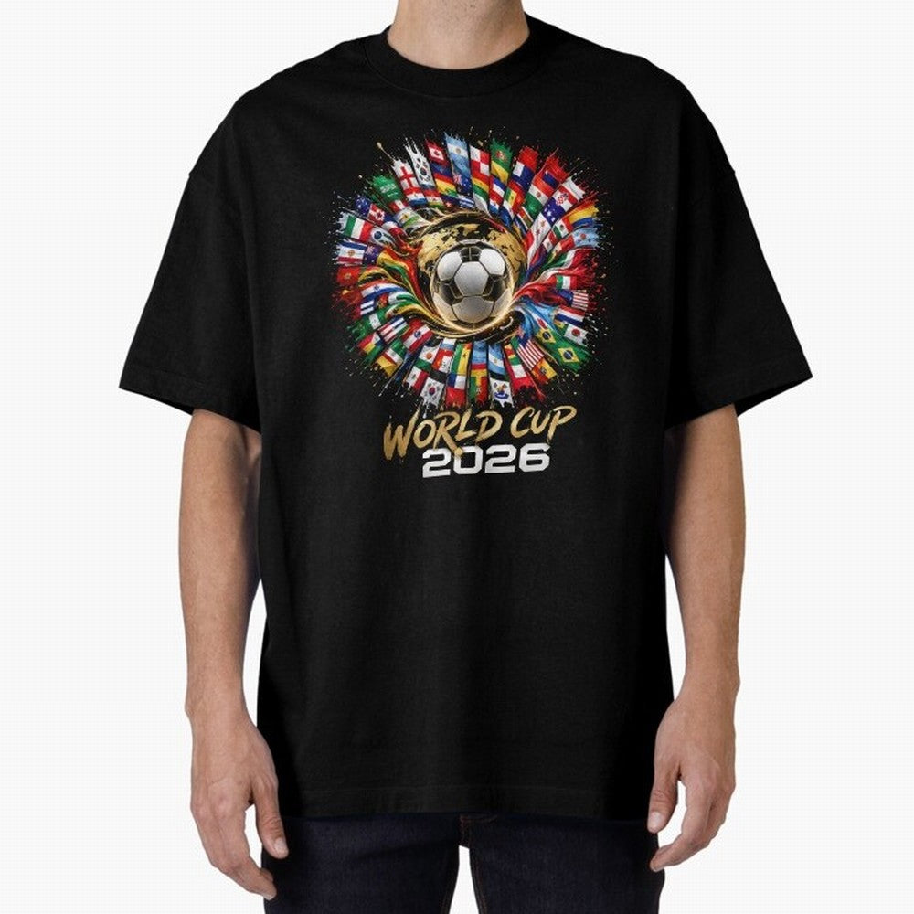 World Cup 2026 Flag Fusion Football T-Shirt Oversized T-Shirt Embrace Match Day Hype around FIFA World Cup 2026, Messi, England and Germany, Fan Favorite Moments, National Team Passion, Big Match Drama and Soccer History; Built for Supporters