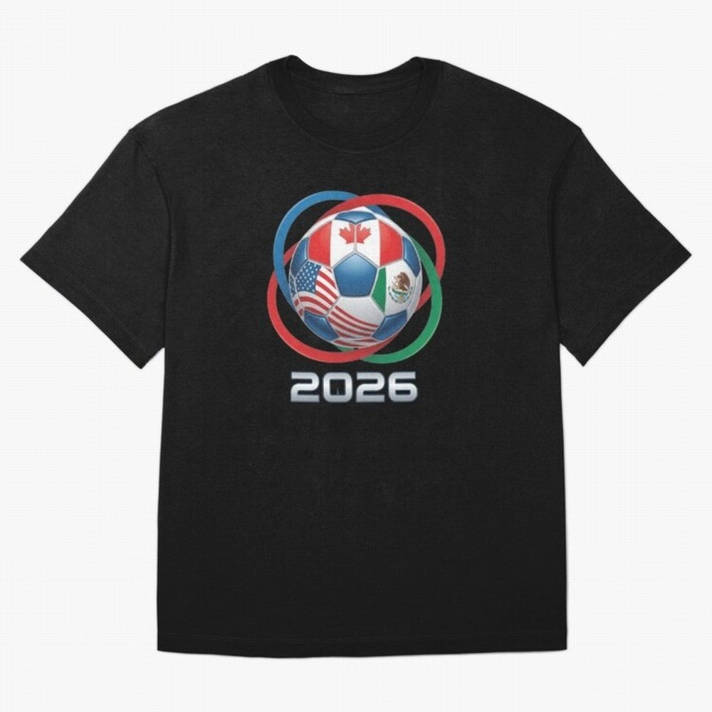 3D Realistic World Cup 2026 Soccer Ball with Rings Oversized T-Shirt Remember FIFA World Cup 2026 USA Canada Mexico Spirit, Driven by Germany, Neymar, Goal Celebration Energy, Supporter Heritage, Football Icons and Worldwide Tournament Joy; Created