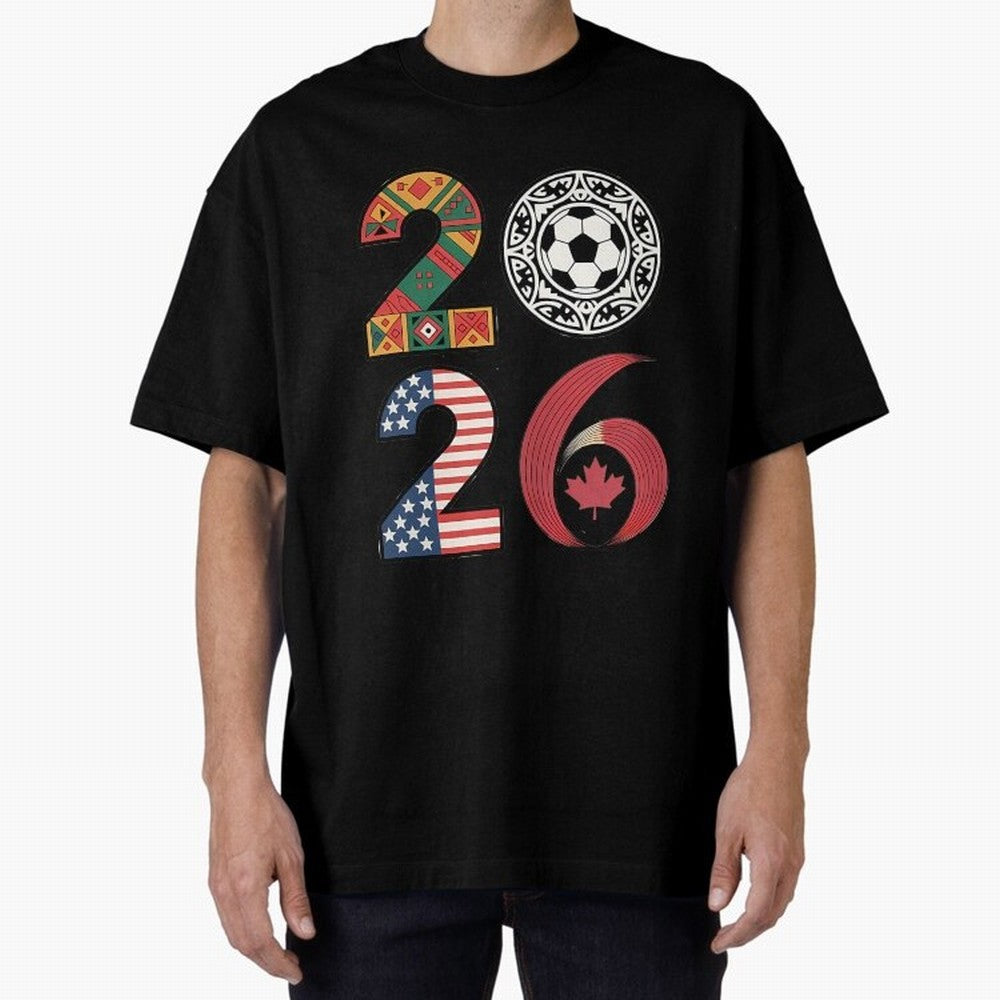 2026 Football Countries Design Usa Canada Mexico Inspired Oversized T-Shirt Celebrate Football Heritage in FIFA World Cup 2026 Centered on Messi and Cristiano Ronaldo, Argentina, France and Brazil Energy, Football Passion, Legendary Performances,