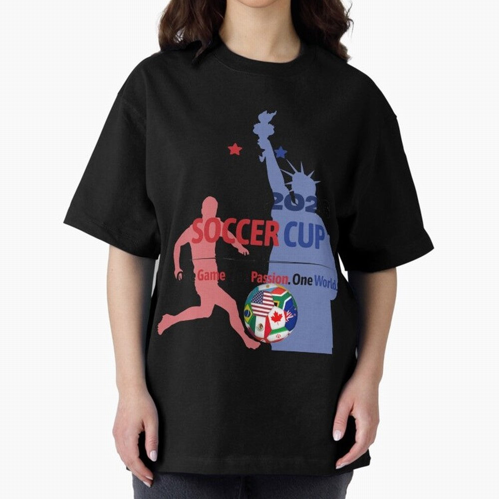 2026 Soccer Cup One Game One Passion One World Sports Fan Design Oversized T-Shirt Feel the Roar of FIFA World Cup 2026 USA Canada Mexico for Fans of Haaland and Mbappe and Argentina, Bringing Championship Spirit, Famous Goals, Roaring Crowds and