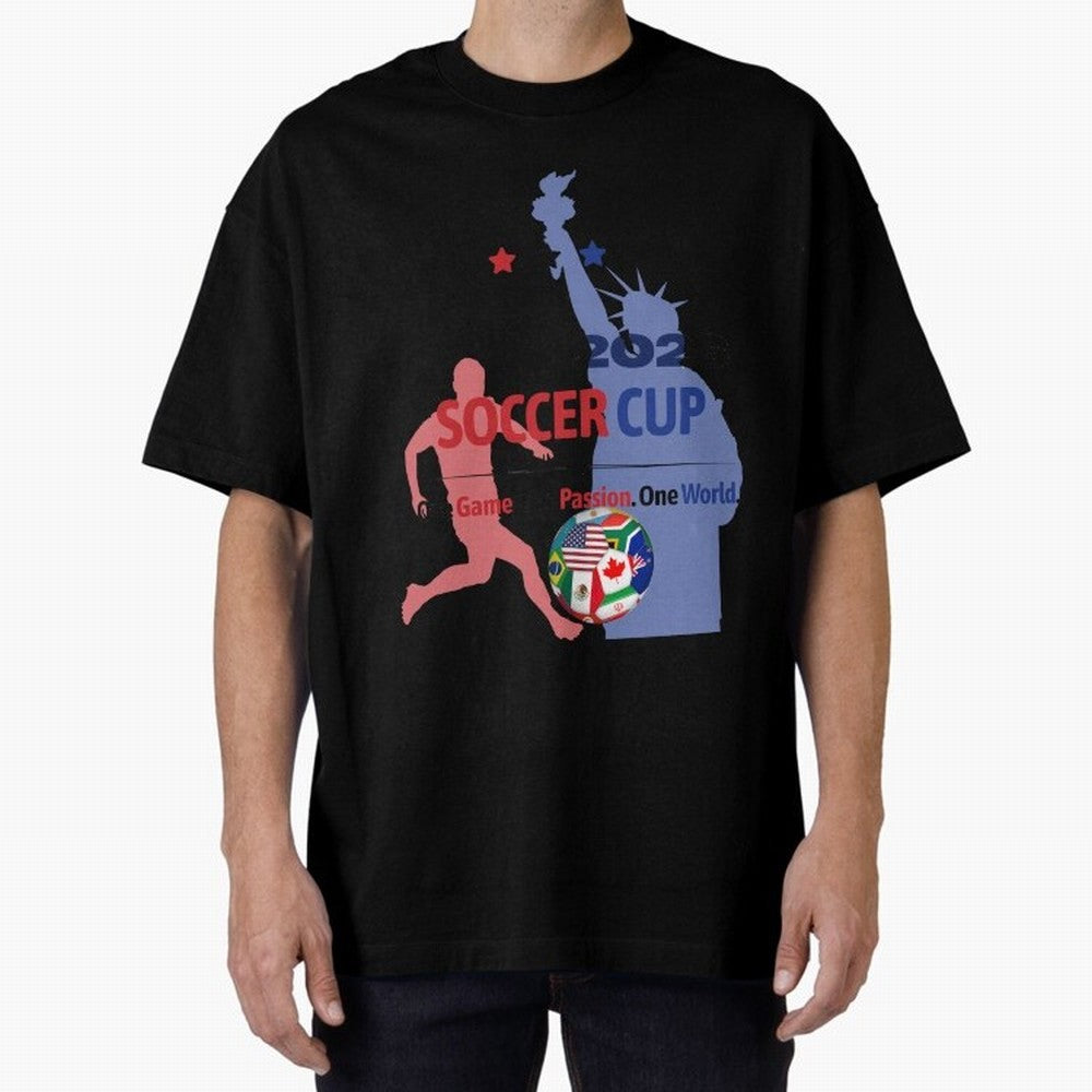 2026 Soccer Cup One Game One Passion One World Sports Fan Design Oversized T-Shirt Feel the Roar of FIFA World Cup 2026 USA Canada Mexico for Fans of Haaland and Mbappe and Argentina, Bringing Championship Spirit, Famous Goals, Roaring Crowds and
