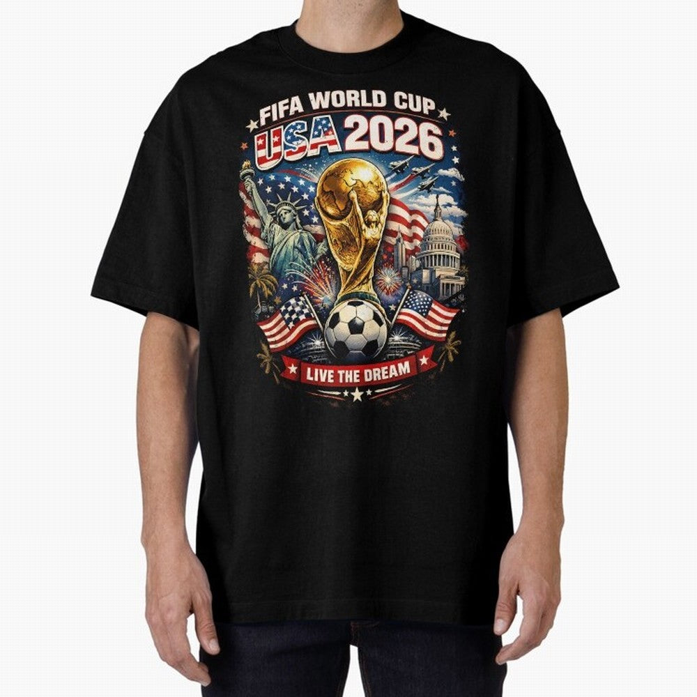 Fifa World Cup USA 2026 Colour Oversized T-Shirt Keep the Match Day Mood of Match Day Hype around FIFA World Cup 2026 USA Canada Mexico, CR7 and Messi, Brazil, Worldwide Fan Energy, Dramatic Goals, Stadium Lights and Championship Celebrations; Made